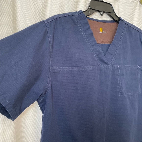 Carhartt Navy Blue V Neck Pocket Ripstop Yoke Scrub Top Size Small - Picture 3 of 9